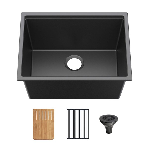 Kibi 25in Undermount Workstation Single Bowl Quartz Kitchen Sink K4-S25T - main